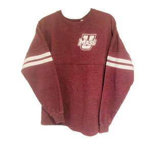 Vintage UMASS Amherst Sweatshirt Womens M Maroon Red Crewneck Front & Back Logo